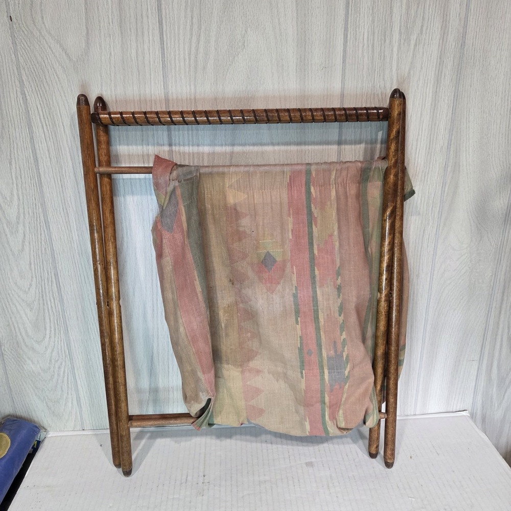Vintage Folding Sewing Knitting Caddy Basket Wooden FRAME ONLY